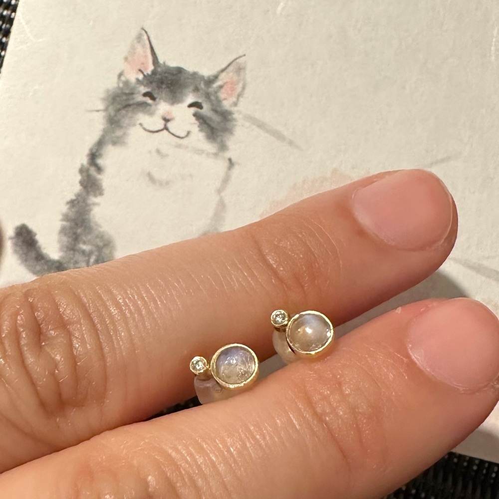 CYRIL STUDIO “AURORA STUDS” 14K YELLOW GOLD with MOONSTONE and DIAMOND